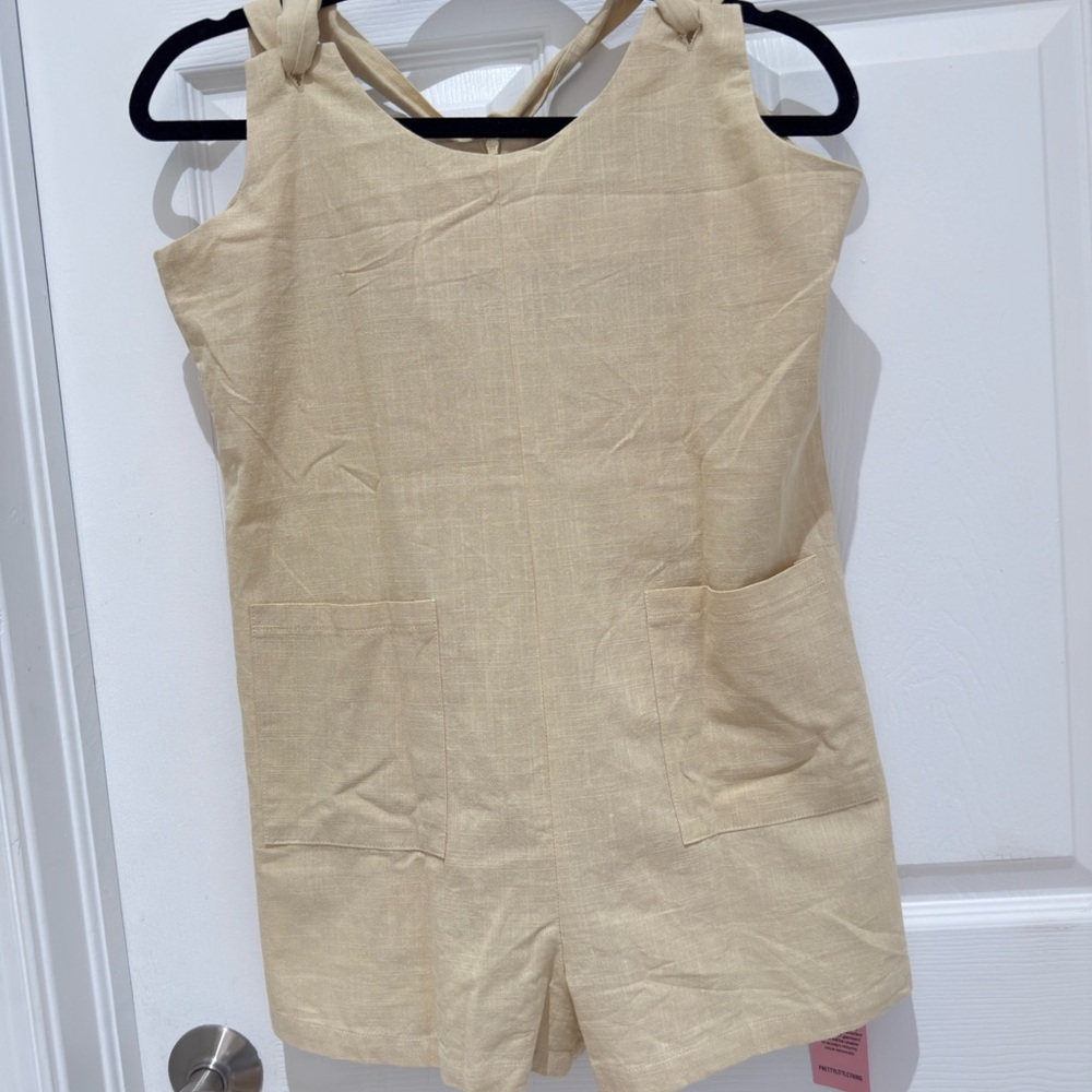 PrettyLittleThing Light Line Tan Romper